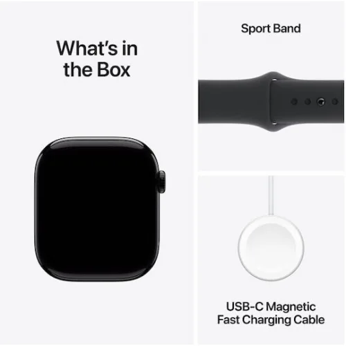 Apple Watch Series 10 Cellular Aluminium 46mm Αδιάβροχο με eSIM και Παλμογράφο (Sport Band Jet Black/Ink)