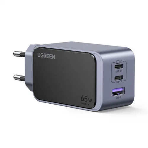 Ugreen Φορτιστής Χωρίς Καλώδιο GaN με Θύρα USB-A και 2 Θύρες USB-C 65W Power Delivery / Quick Charge 3.0 Γκρι (Nexode Air X553)