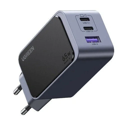 Ugreen Φορτιστής Χωρίς Καλώδιο GaN με Θύρα USB-A και 2 Θύρες USB-C 65W Power Delivery / Quick Charge 3.0 Γκρι (Nexode Air X553)