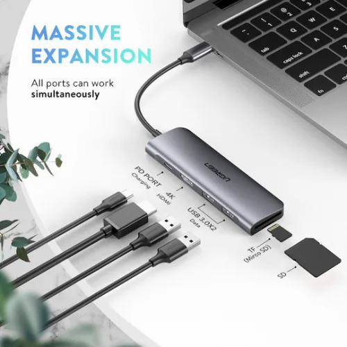 Ugreen CM195 USB-C Docking Station με HDMI 4K PD Γκρι
