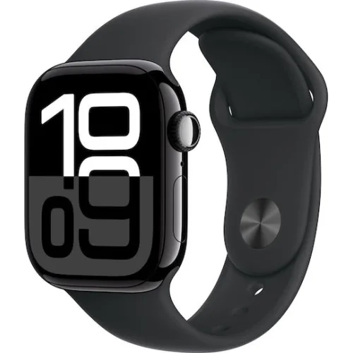 Apple Watch Series 10 Aluminium 42mm Αδιάβροχο με Παλμογράφο (Jet Black με Black Sport Band (M/L))