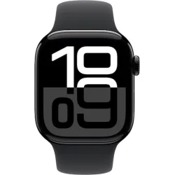 Apple Watch Series 10 Aluminium 42mm Αδιάβροχο με Παλμογράφο (Jet Black με Black Sport Band (M/L))