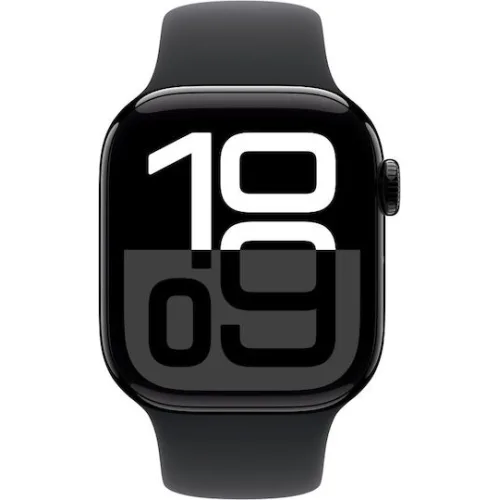 Apple Watch Series 10 Aluminium 42mm Αδιάβροχο με Παλμογράφο (Jet Black με Black Sport Band (M/L))