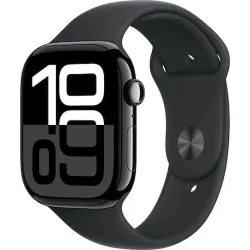 Apple Watch Series 10 Aluminium 46mm Αδιάβροχο με Παλμογράφο (Jet Black με Black Sport Band (S/M))