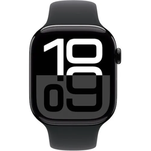 Apple Watch Series 10 Aluminium 46mm Αδιάβροχο με Παλμογράφο (Jet Black με Black Sport Band (S/M))