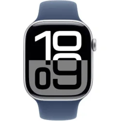 Apple Watch Series 10 Aluminium 46mm Αδιάβροχο με Παλμογράφο (Silver με Denim Sport Band (M/L))