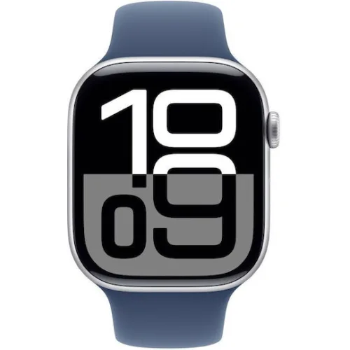Apple Watch Series 10 Aluminium 46mm Αδιάβροχο με Παλμογράφο (Silver με Denim Sport Band (M/L))