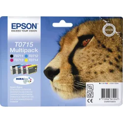 Epson T0715 Γνήσιο Πακέτο 4 Μελανιών Εκτυπωτή InkJet Κίτρινο / Κυανό / Ματζέντα / Μαύρο (C13T07154010 C13T07154020 C13T07154012)