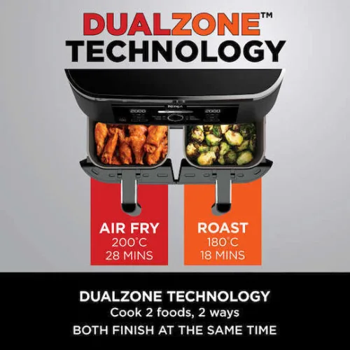 Ninja Foodi Max Dual Zone Air Fryer με Διπλό Αποσπώμενο Κάδο 7.6lt Μαύρο