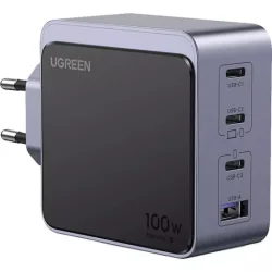 Ugreen Φορτιστής Χωρίς Καλώδιο GaN με Θύρα USB-A και 3 Θύρες USB-C 100W Power Delivery / Quick Charge 2.0 / Quick Charge 3.0 / Quick Charge 4.0 Γκρι (Nexode S)