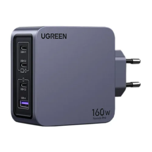 Ugreen Φορτιστής GaN με Θύρα USB-A και 3 Θύρες USB-C και Καλώδιο USB-C - USB-C 160W Power Delivery Μαύρος (Nexode Pro)