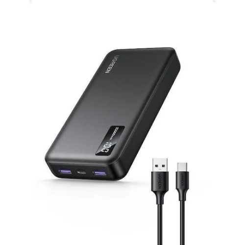 Ugreen PB312 Power Bank 20000mAh 20W με 2 Θύρες USB-A και Θύρα USB-C Μαύρο