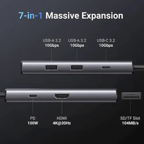 Ugreen Cm498 USB-C / USB-A Docking Station με 4K PD Μαύρο