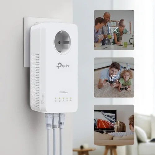 TP-LINK TL-WPA8631P KIT v4 Powerline Διπλό για Ασύρματη Σύνδεση Wi‑Fi 5 με Passthrough Πρίζα και 3 Θύρες Gigabit Ethernet