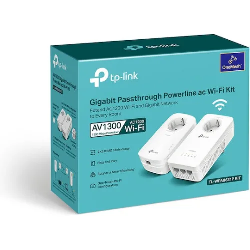 TP-LINK TL-WPA8631P KIT v4 Powerline Διπλό για Ασύρματη Σύνδεση Wi‑Fi 5 με Passthrough Πρίζα και 3 Θύρες Gigabit Ethernet