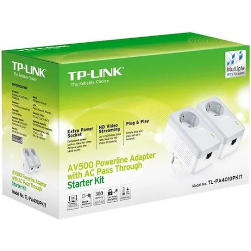 TP-LINK TL-PA4010PKIT v2.3 Powerline Διπλό για Ενσύρματη Σύνδεση με Passthrough Πρίζα και Θύρα Ethernet