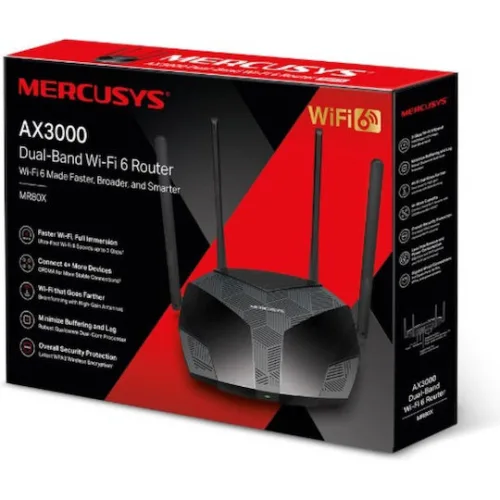 Mercusys MR80X v1 Ασύρματο Router Wi‑Fi 6 με 3 Θύρες Gigabit