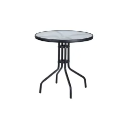 Τραπέζι για Μικρούς Εξωτερικούς Χώρους Μεταλλικό με Γυάλινη Επιφάνεια Γκρι 60x60x72εκ.