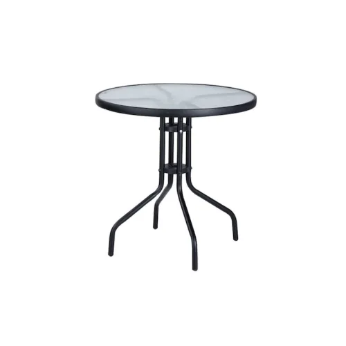 Τραπέζι για Μικρούς Εξωτερικούς Χώρους Μεταλλικό με Γυάλινη Επιφάνεια Γκρι 60x60x72εκ.