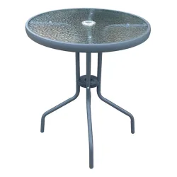 Τραπέζι για Μικρούς Εξωτερικούς Χώρους Μεταλλικό με Γυάλινη Επιφάνεια Γκρι 60x60x72εκ.