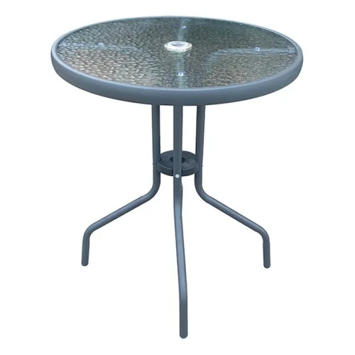 Τραπέζι για Μικρούς Εξωτερικούς Χώρους Μεταλλικό με Γυάλινη Επιφάνεια Γκρι 60x60x72εκ.