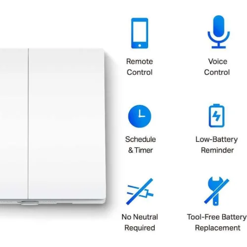 TP-LINK Tapo S220 v1 Χωνευτός Διακόπτης Τοίχου Φωτισμού Διπλός χωρίς Πλαίσιο Λευκός