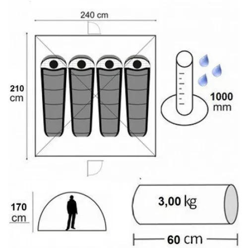 Campus Jakarta Καλοκαιρινή Σκηνή Camping Igloo Πράσινη για 4 Άτομα 240x210x170εκ.