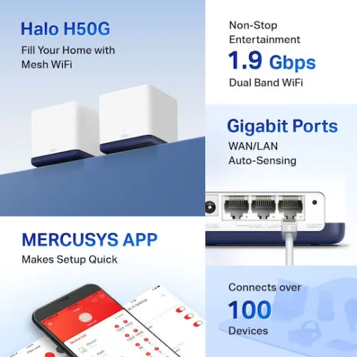 Mercusys H50G v1 WiFi Mesh Network Access Point Wi‑Fi 5 Dual Band (2.4 & 5GHz) σε Διπλό Kit