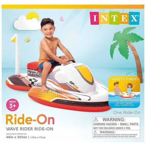 Intex Wave Rider Παιδικό Φουσκωτό Ride On Θαλάσσης Jet Ski με Χειρολαβές Κόκκινο 117εκ.