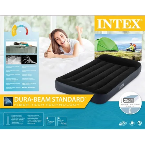 Intex Φουσκωτό Στρώμα Ύπνου Μονό με Ενσωματωμένη Αντλία Pillow Rest Classic 191x99x25εκ. Μπλε