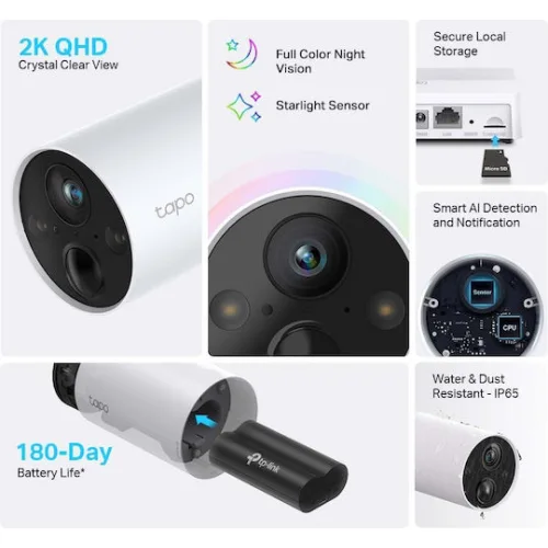 TP-LINK Tapo C420 v1 IP Κάμερα Παρακολούθησης Wi-Fi Full HD+ 4MP Αδιάβροχη Μπαταρίας με Αμφίδρομη Επικοινωνία και Φακό 3.18mm