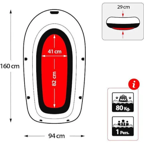 Intex Explorer Pro 100 Φουσκωτή Βάρκα για 1 Άτομο Κόκκινη 160x94εκ.