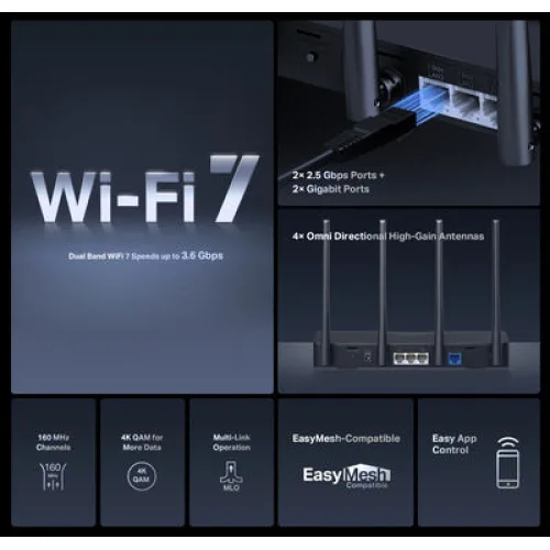 Mercusys MR27BE v1.2 Ασύρματο Router Wi‑Fi 7 με 2 Θύρες