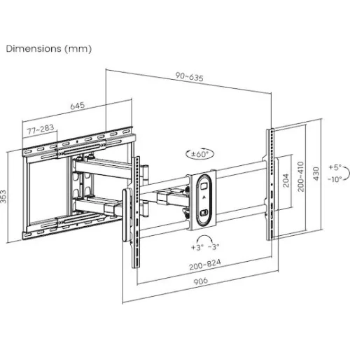 Brateck LPA80-486A Βάση Τηλεόρασης Τοίχου με Βραχίονα έως 100" και 80kg Ασημί