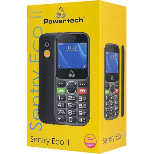 Powertech Sentry Eco II Dual SIM (32MB) Κινητό με Κουμπιά (Ελληνικό Μενού) Μαύρο