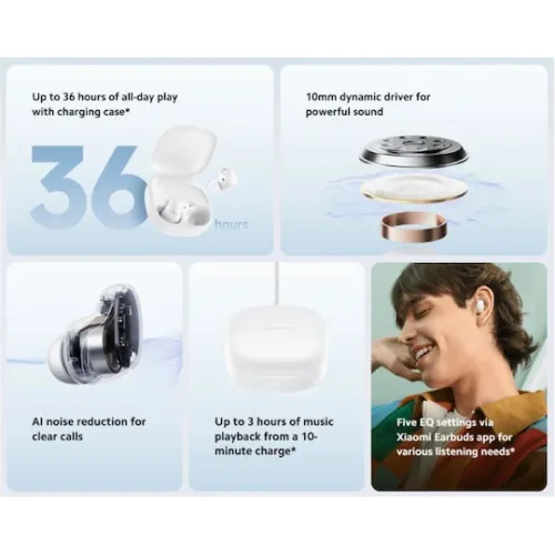 Xiaomi Redmi Buds 6 Play Bluetooth Handsfree Ακουστικά με Αντοχή στον Ιδρώτα και Θήκη Φόρτισης Λευκά
