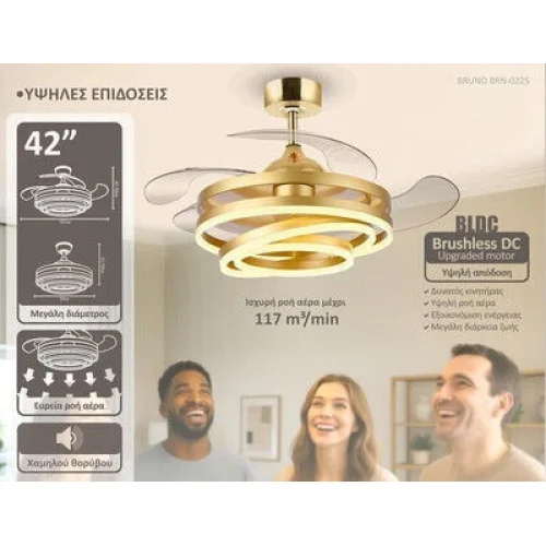 Bruno Ανεμιστήρας Οροφής 106.68cm με Φως και Τηλεχειριστήριο Χρυσός
