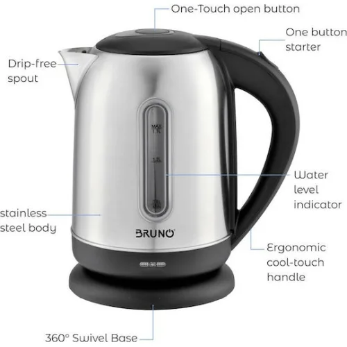 Bruno Βραστήρας 1.7lt 2200W Ασημί