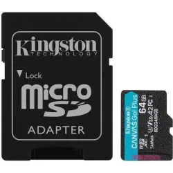 Kingston Canvas Go Plus microSDXC 64GB Class 10 U3 V30 A2 UHS-I με αντάπτορα