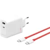 OnePlus Φορτιστής με Θύρα USB-A και Θύρα USB-C και Καλώδιο USB-C - USB-C 120W Power Delivery Λευκός (SuperVooc)