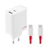 OnePlus Φορτιστής με Θύρα USB-A και Θύρα USB-C και Καλώδιο USB-C - USB-C 120W Power Delivery Λευκός (SuperVooc)