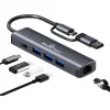 Powertech USB 3.2 Hub 4 Θυρών με σύνδεση USB-A / USB-C / Ethernet Γκρι
