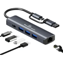 Powertech USB 3.2 Hub 4 Θυρών με σύνδεση USB-A / USB-C / Ethernet Γκρι