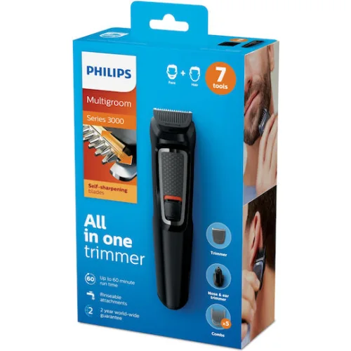 Philips Multigroom Series 3000 Σετ Επαναφορτιζόμενης Κουρευτικής Μηχανής Μαύρο MG3720/15