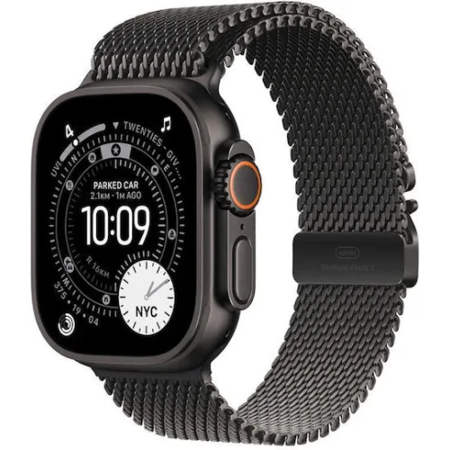 Apple Watch Ultra 3 Titanium 49mm Αδιάβροχο με eSIM και Παλμογράφο (Black Titanium Case with Black Titanium Milanese Loop - Medium)