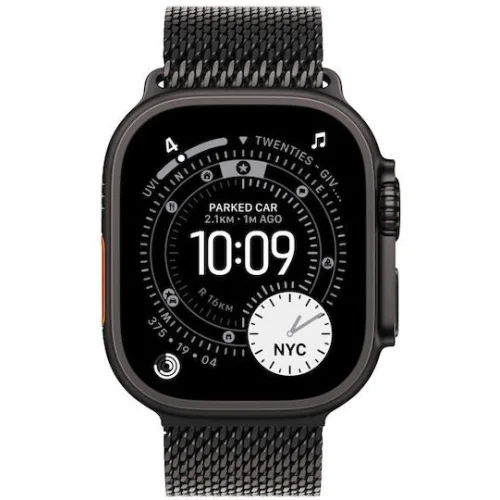 Apple Watch Ultra 3 Titanium 49mm Αδιάβροχο με eSIM και Παλμογράφο (Black Titanium Case with Black Titanium Milanese Loop - Medium)