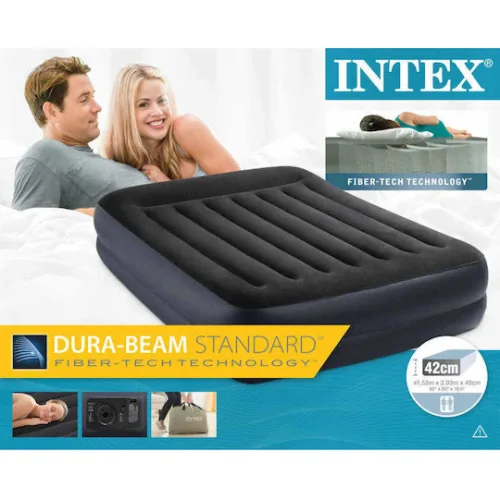 Intex Φουσκωτό Στρώμα Ύπνου με Ενσωματωμένη Ηλεκτρική Αντλία Pillow Rest Raised 203x152x42εκ.