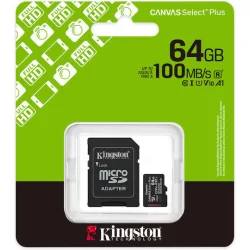 Kingston Canvas Select Plus microSDHC 64GB Class 10 U1 V10 A1 UHS-I με αντάπτορα