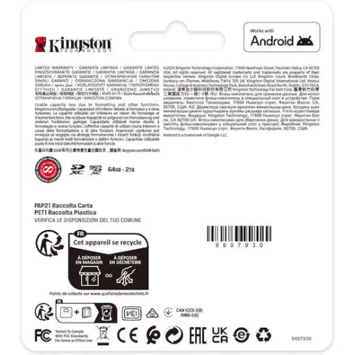 Kingston Canvas Select Plus microSDHC 64GB Class 10 U1 V10 A1 UHS-I με αντάπτορα