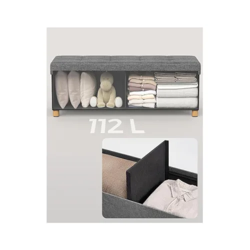 Σκαμπό Ταμπουρέ με Αποθηκευτικό Χώρο Επενδυμένο με Ύφασμα Γκρι 110x38x40εκ.